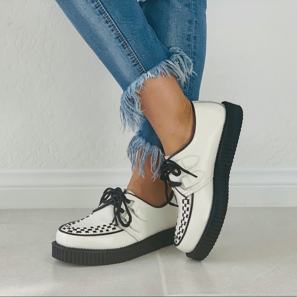 Dolls Kill Shoes - NIB Inked White Genuine Leather Creeper Oxfords